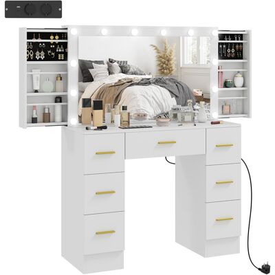 Homcom Tavolo da Trucco con Specchio e 12 Luci LED, Consolle per il Trucco con 7 Cassetti, 6 Staufächer nascosti, Truciolato, Bianco Aosom Italy Homcom Tavolo da Trucco con Specchio e 12 Luci LED, Consolle per il Trucco con 7 Cassetti, 6 Staufächer nascosti, Truciolato, Bianco Aosom Italy