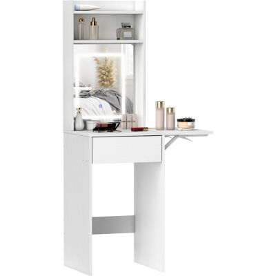 Homcom Tavolo da Trucco Compatto con Specchio e Illuminazione a LED, Piano Pieghevole, Mensole Aperte, Cassetto, MDF, Bianco Aosom Italy Homcom Tavolo da Trucco Compatto con Specchio e Illuminazione a LED, Piano Pieghevole, Mensole Aperte, Cassetto, MDF, Bianco Aosom Italy
