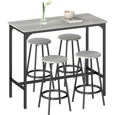 Homcom Set da Pranzo 5 Pezzi con Bancone da Bar 110x50x89.5 cm e Sgabelli Ø30x60.5 cm in Legno e Metallo Grigio e Nero Homcom Set da Pranzo 5 Pezzi con Bancone da Bar 110x50x89.5 cm e Sgabelli Ø30x60.5 cm in Legno e Metallo Grigio e Nero