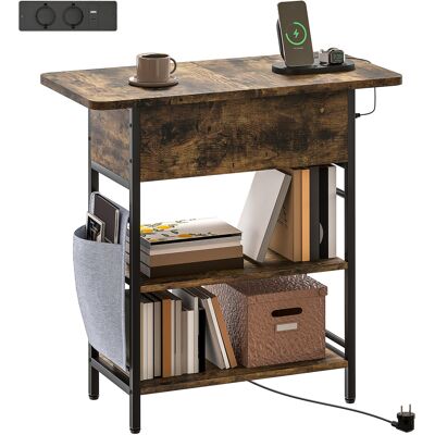 Homcom Tavolino Comodino con Striscia Presa, 2 Ripiani, Porte USB Spazio di Stoccaggio 60 x 29,8 x 58,5 cm Marrone Rustico Aosom Italy Homcom Tavolino Comodino con Striscia Presa, 2 Ripiani, Porte USB Spazio di Stoccaggio 60 x 29,8 x 58,5 cm Marrone Rustico Aosom Italy