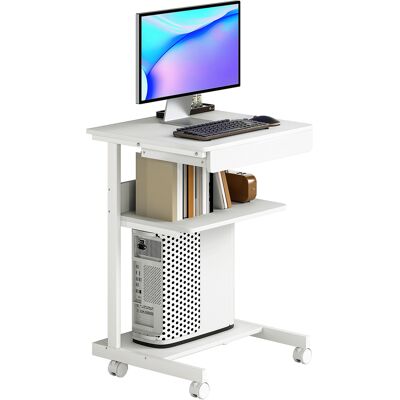 Homcom Scrivania per computer con ruote, scrivania con vani 56 x 51 cm con cassetto, compartimento e supporto CPU, bianco Aosom Italy Homcom Scrivania per computer con ruote, scrivania con vani 56 x 51 cm con cassetto, compartimento e supporto CPU, bianco Aosom Italy