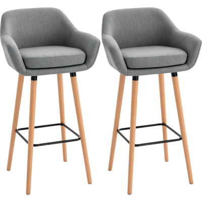 Homcom Set di 2 Sgabelli da Bar Moderni con Cuscino, Gambe in Legno e Rivestimento in Tessuto, 55x48x100cm Grigio Aosom Homcom Set di 2 Sgabelli da Bar Moderni con Cuscino, Gambe in Legno e Rivestimento in Tessuto, 55x48x100cm Grigio Aosom