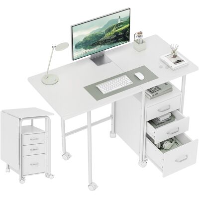 Homcom Scrivania per computer pieghevole su ruote, scrivania con ripiani, 3 cassetti, piano estensibile, 105x51x75,5cm, bianco Aosom Italy Homcom Scrivania per computer pieghevole su ruote, scrivania con ripiani, 3 cassetti, piano estensibile, 105x51x75,5cm, bianco Aosom Italy
