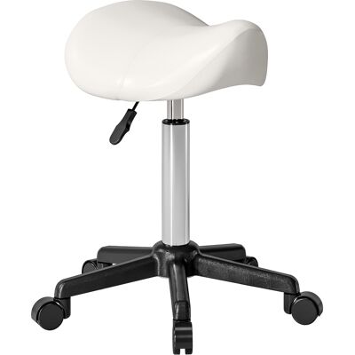 Homcom Sgabello a rotelle, sedia da lavoro con altezza regolabile 45-57 cm e sella ergonomica, 48x47x45-57cm, bianco Aosom Italy Homcom Sgabello a rotelle, sedia da lavoro con altezza regolabile 45-57 cm e sella ergonomica, 48x47x45-57cm, bianco Aosom Italy