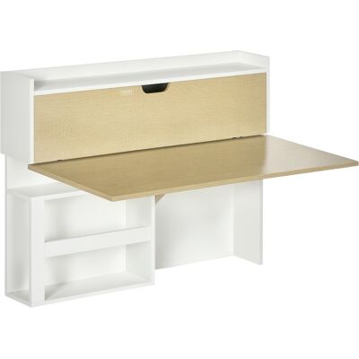 Homcom Scrivania a Muro Pieghevole e Salvaspazio con Ripiani, per Studio, Soggiorno e Ufficio, in Truciolato, 100x18x74 cm, Bianco e color Legno Aosom Homcom Scrivania a Muro Pieghevole e Salvaspazio con Ripiani, per Studio, Soggiorno e Ufficio, in Truciolato, 100x18x74 cm, Bianco e color Legno Aosom