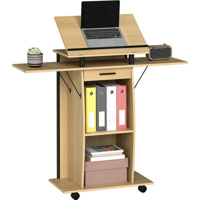 Homcom Podio con Ruote, Podio con Pannelli Laterali Pieghevoli, Tavolo per Laptop con Cassetto e Ripiani, Finitura Rovere Aosom Italy Homcom Podio con Ruote, Podio con Pannelli Laterali Pieghevoli, Tavolo per Laptop con Cassetto e Ripiani, Finitura Rovere Aosom Italy