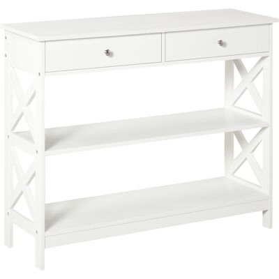 HOMCOM Tavolo consolle bianco con 2 mensole e 2 cassetti - Arredamento HOMCOM Tavolo consolle bianco con 2 mensole e 2 cassetti - Arredamento