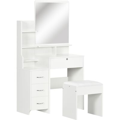 Homcom Toeletta da Trucco con Specchio, Tavolo da Trucco, Sgabello, 4 Cassetti e 4 Ripiani, Bianco Aosom Italy Homcom Toeletta da Trucco con Specchio, Tavolo da Trucco, Sgabello, 4 Cassetti e 4 Ripiani, Bianco Aosom Italy