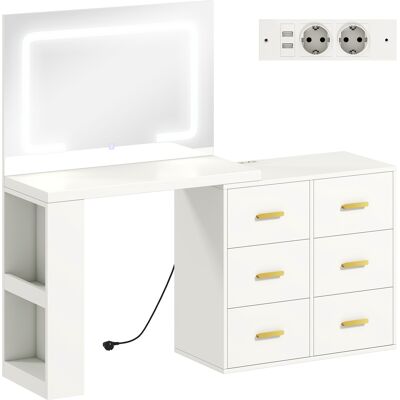 Homcom Tavolo da Trucco con specchio a LED regolabile, prese elettriche, 6 cassetti, 2 ripiani aperti, Bianco Aosom Italy Homcom Tavolo da Trucco con specchio a LED regolabile, prese elettriche, 6 cassetti, 2 ripiani aperti, Bianco Aosom Italy