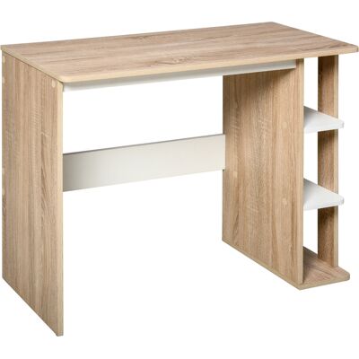 Homcom Scrivania Moderna in Legno con Scaffale a 3 Ripiani, 100x44x74cm, Bianco e Quercia Aosom Homcom Scrivania Moderna in Legno con Scaffale a 3 Ripiani, 100x44x74cm, Bianco e Quercia Aosom