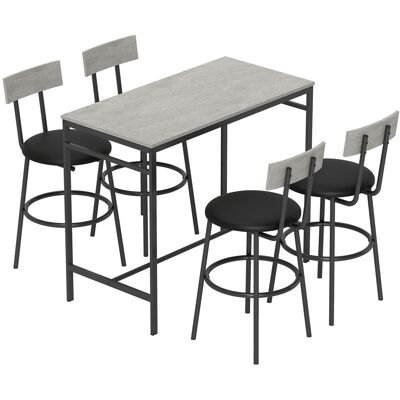 Homcom Set Tavolo Alto e 4 Sgabelli da Bar con Schienale e Poggiapiedi in Stile Industriale, Grigio Cemento Aosom Italy Homcom Set Tavolo Alto e 4 Sgabelli da Bar con Schienale e Poggiapiedi in Stile Industriale, Grigio Cemento Aosom Italy
