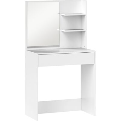 Homcom Tavolo da Trucco con Specchio, 3 Ripiani ad Angolo e Cassetto, in Legno e Vetro, 75x40x137 cm, Bianco Aosom Italy Homcom Tavolo da Trucco con Specchio, 3 Ripiani ad Angolo e Cassetto, in Legno e Vetro, 75x40x137 cm, Bianco Aosom Italy