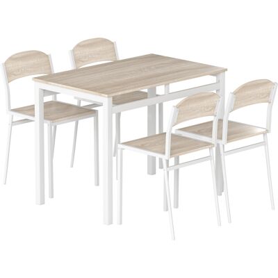 Homcom Set da Pranzo Tavolo e 4 Sedie in Metallo e MDF, Bianco e Legno Aosom Homcom Set da Pranzo Tavolo e 4 Sedie in Metallo e MDF, Bianco e Legno Aosom