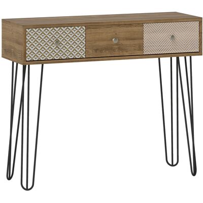 Homcom Tavolo Consolle con 3 Cassetti e Gambe in Acciaio, Stile Bohemien, Legno Naturale Aosom Italy Homcom Tavolo Consolle con 3 Cassetti e Gambe in Acciaio, Stile Bohemien, Legno Naturale Aosom Italy