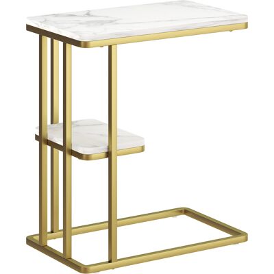 Homcom Tavolino Struttura a C Stretto con Mensola Comodino Moderno 50x30x57,5 cm Bianco Effetto Marmo Aosom Italy Homcom Tavolino Struttura a C Stretto con Mensola Comodino Moderno 50x30x57,5 cm Bianco Effetto Marmo Aosom Italy