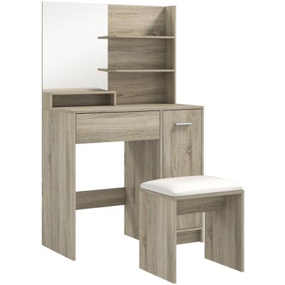 Homcom Tavolo da Trucco con Sgabello Specchio Ripiani Aperti Cassetto e Ripiano Regolabile Anti-ribaltamento Naturale e Beige Aosom Italy Homcom Tavolo da Trucco con Sgabello Specchio Ripiani Aperti Cassetto e Ripiano Regolabile Anti-ribaltamento Naturale e Beige Aosom Italy