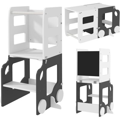 Aiyaplay Scala Montessori 4 in 1 per Bambini con 2 Lavagne e Set Tavolo e Sedia, in Legno, 58x46x92 cm, Bianco Aosom Italy Aiyaplay Scala Montessori 4 in 1 per Bambini con 2 Lavagne e Set Tavolo e Sedia, in Legno, 58x46x92 cm, Bianco Aosom Italy