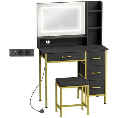 Homcom Toeletta da Trucco con Specchio Luci LED Stazione di Ricarica Sgabello Stazione di Ricarica 4 Cassetti Nero Aosom Italy Homcom Toeletta da Trucco con Specchio Luci LED Stazione di Ricarica Sgabello Stazione di Ricarica 4 Cassetti Nero Aosom Italy