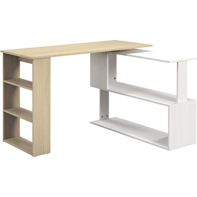 Homcom Scrivania angolare scrivania per computer modulabile libreria integrata + mensola 3 livelli bianco e legno naturale Aosom Italy Homcom Scrivania angolare scrivania per computer modulabile libreria integrata + mensola 3 livelli bianco e legno naturale Aosom Italy