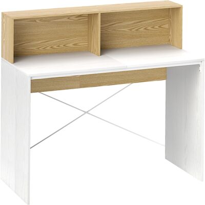 Homcom Scrivania 110x50x102,6 cm Scrivania con 2 scomparti aperti e mensola Bianco e Legno Naturale Aosom Italy Homcom Scrivania 110x50x102,6 cm Scrivania con 2 scomparti aperti e mensola Bianco e Legno Naturale Aosom Italy