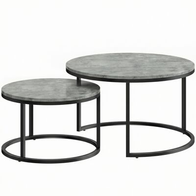 Homcom Set moderno di 2 tavolini da caffè, tavolini impilabili con struttura metallica per soggiorno, camera, ufficio, Grigio Aosom Italy Homcom Set moderno di 2 tavolini da caffè, tavolini impilabili con struttura metallica per soggiorno, camera, ufficio, Grigio Aosom Italy