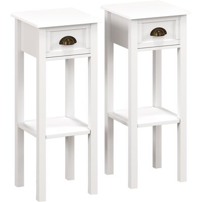 Homcom Set di 2 tavolini d'appoggio Comodino stile sofisticato con cassetto, ripiano inferiore, 30 x 30 x 75 cm, bianco Aosom Italy Homcom Set di 2 tavolini d'appoggio Comodino stile sofisticato con cassetto, ripiano inferiore, 30 x 30 x 75 cm, bianco Aosom Italy