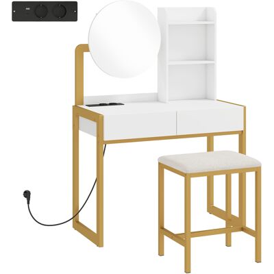 Homcom Toeletta con specchio e sgabello, stazione di ricarica, tavolo trucco con 2 cassetti, 3 ripiani aperti, bianco Aosom Italy Homcom Toeletta con specchio e sgabello, stazione di ricarica, tavolo trucco con 2 cassetti, 3 ripiani aperti, bianco Aosom Italy