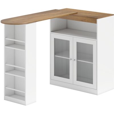Homcom Tavolo da Bar Estensibile e Girevole 90° con Ripiani Aperti e 2 Ante in Vetro 150x80x105,5 cm Bianco e Legno Naturale Aosom Italy Homcom Tavolo da Bar Estensibile e Girevole 90° con Ripiani Aperti e 2 Ante in Vetro 150x80x105,5 cm Bianco e Legno Naturale Aosom Italy