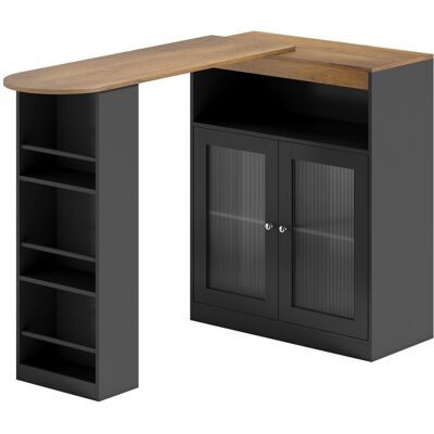 Homcom Tavolo da Bar Allungabile e Girevole 90° con Ripiani Aperti e 2 Ante in Vetro 150x80x105,5 cm Nero e Legno Naturale Aosom Italy Homcom Tavolo da Bar Allungabile e Girevole 90° con Ripiani Aperti e 2 Ante in Vetro 150x80x105,5 cm Nero e Legno Naturale Aosom Italy