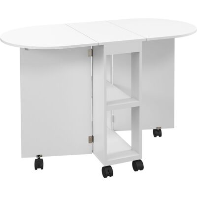Homcom Tavolo da pranzo pieghevole su ruote, tavolo da cucina per 4 persone, 2 ribalte e 2 ripiani, 120x60x77cm, bianco Aosom Italy Homcom Tavolo da pranzo pieghevole su ruote, tavolo da cucina per 4 persone, 2 ribalte e 2 ripiani, 120x60x77cm, bianco Aosom Italy
