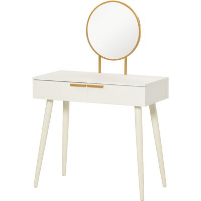 Homcom Tavolo Trucco con Specchio e 2 Cassetti per Accessori, in Legno, 80x40x123 cm, Bianco Homcom Tavolo Trucco con Specchio e 2 Cassetti per Accessori, in Legno, 80x40x123 cm, Bianco