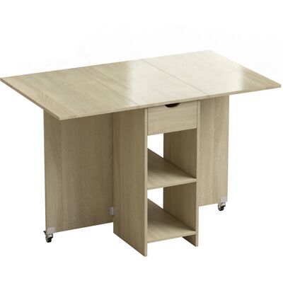 Homcom Tavolo pieghevole 2-4 persone con ruote, vano e cassetto, Legno naturale Aosom Italy Homcom Tavolo pieghevole 2-4 persone con ruote, vano e cassetto, Legno naturale Aosom Italy