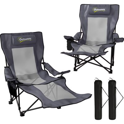 Outsunny Set da 2 Sedie da Campeggio Pieghevoli, Sedia da Pesca con Schienale Regolabile, Poggiapiedi, Portabicchiere e Poggiatesta, Grigio Scuro Aosom Italy Outsunny Set da 2 Sedie da Campeggio Pieghevoli, Sedia da Pesca con Schienale Regolabile, Poggiapiedi, Portabicchiere e Poggiatesta, Grigio Scuro Aosom Italy