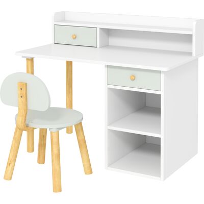 Aiyaplay Scrivania per Bambini con Sedia, Tavolo per Bambini con 2 Cassetti e Ripiani Aperti, 85x48x73 cm, Verde Aosom Italy Aiyaplay Scrivania per Bambini con Sedia, Tavolo per Bambini con 2 Cassetti e Ripiani Aperti, 85x48x73 cm, Verde Aosom Italy