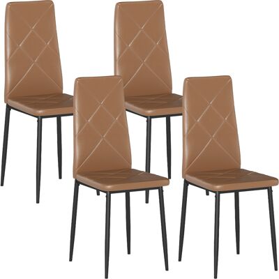 Homcom Set di 4 Sedie da Pranzo Moderne con Schienale Alto in Finta Pelle e Acciaio, 41x50x97 cm, Marrone Aosom Italy Homcom Set di 4 Sedie da Pranzo Moderne con Schienale Alto in Finta Pelle e Acciaio, 41x50x97 cm, Marrone Aosom Italy