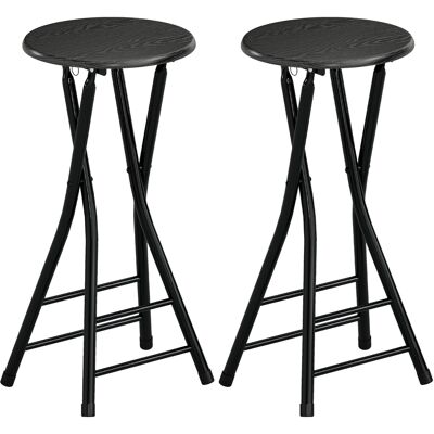 Homcom Set 2 sgabelli bar pieghevoli con doppio poggiapiedi, Nero Aosom Italy Homcom Set 2 sgabelli bar pieghevoli con doppio poggiapiedi, Nero Aosom Italy