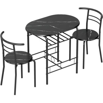 Homcom Set da Pranzo 3 Pezzi, Tavolo da Cucina con Sedie per 2 Persone e Ripiano, Effetto Marmo Nero Aosom Italy Homcom Set da Pranzo 3 Pezzi, Tavolo da Cucina con Sedie per 2 Persone e Ripiano, Effetto Marmo Nero Aosom Italy