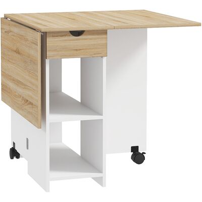 Homcom Tavolo da Pranzo Pieghevole con Cassetto e Ripiani, Tavolo Salvaspazio con Alette Ribaltabili per Cucina, Sala da Pranzo, Soggiorno, Rovere Aosom Italy Homcom Tavolo da Pranzo Pieghevole con Cassetto e Ripiani, Tavolo Salvaspazio con Alette Ribaltabili per Cucina, Sala da Pranzo, Soggiorno, Rovere Aosom Italy
