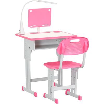 Homcom Banco Scuola con Sedia per Bambini 6-12 Anni Altezza Regolabile, Lampada LED, Leggio e Portapenne, Acciaio e MDF, Rosa Aosom Homcom Banco Scuola con Sedia per Bambini 6-12 Anni Altezza Regolabile, Lampada LED, Leggio e Portapenne, Acciaio e MDF, Rosa Aosom