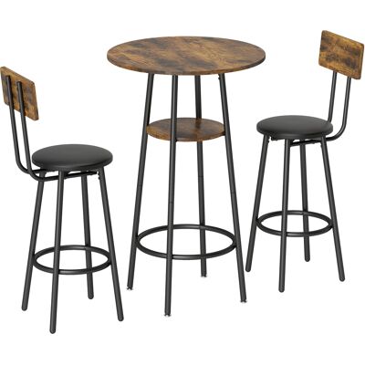 Homcom Set tavolo da bar stile industriale con 2 sgabelli alti imbottiti, marrone rustico Aosom Italy Homcom Set tavolo da bar stile industriale con 2 sgabelli alti imbottiti, marrone rustico Aosom Italy