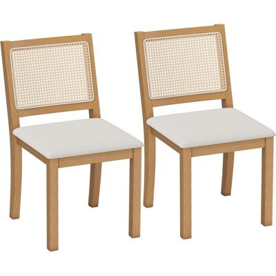 Homcom Set 2 sedie da pranzo con seduta imbottita e schienale effetto rattan, Rovere e Crema Aosom Italy Homcom Set 2 sedie da pranzo con seduta imbottita e schienale effetto rattan, Rovere e Crema Aosom Italy