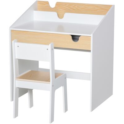 Homcom Set Scrivania e Sedia per Bambini con Cassetto e Scaffale, Bordi Arrotondati, Età 6-10 Anni, Bianco e Legno Aosom Italy Homcom Set Scrivania e Sedia per Bambini con Cassetto e Scaffale, Bordi Arrotondati, Età 6-10 Anni, Bianco e Legno Aosom Italy