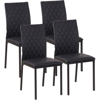 Homcom Set 4 Sedie moderno da Pranzo in Finta Pelle per Cucina e Soggiorno con Cuciture a Rombi e Gambe in Metallo, Nero Aosom Italy Homcom Set 4 Sedie moderno da Pranzo in Finta Pelle per Cucina e Soggiorno con Cuciture a Rombi e Gambe in Metallo, Nero Aosom Italy