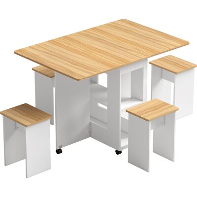 Homcom Set tavolo da pranzo pieghevole con 4 sedie e ruote, rovere Aosom Italy Homcom Set tavolo da pranzo pieghevole con 4 sedie e ruote, rovere Aosom Italy