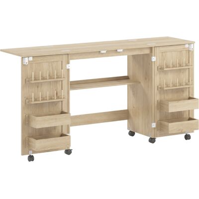 Homcom Tavolo Cucito Pieghevole con Ruote, 4 Contenitori, 20 Perni e Ripiano, 160x40x83 cm, Quercia Aosom Italy Homcom Tavolo Cucito Pieghevole con Ruote, 4 Contenitori, 20 Perni e Ripiano, 160x40x83 cm, Quercia Aosom Italy