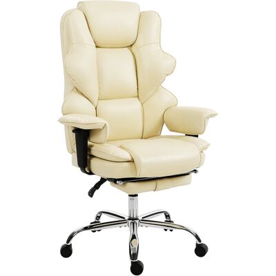 Homcom Sedia da Ufficio con Poggiapiedi e Poggiatesta, in Pelle PU, Schiuma e Metallo, 76x73x117-125 cm, Bianco Crema Aosom Italy Homcom Sedia da Ufficio con Poggiapiedi e Poggiatesta, in Pelle PU, Schiuma e Metallo, 76x73x117-125 cm, Bianco Crema Aosom Italy