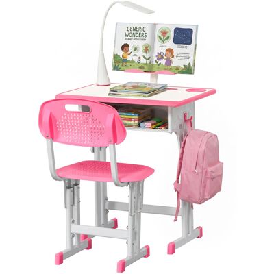 Homcom Banco Scuola con Sedia per Bambini 6-12 Anni Altezza Regolabile, Lampada LED, Leggio e Portapenne, Acciaio e MDF, Rosa Aosom Homcom Banco Scuola con Sedia per Bambini 6-12 Anni Altezza Regolabile, Lampada LED, Leggio e Portapenne, Acciaio e MDF, Rosa Aosom