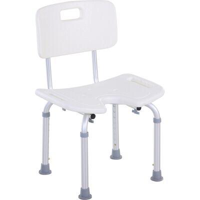 Homcom Sedia Doccia Regolabile su 8 Livelli con Fori di Drenaggio, in Alluminio e PE, 48x42x71-83.5 cm, Bianco e Argento Homcom Sedia Doccia Regolabile su 8 Livelli con Fori di Drenaggio, in Alluminio e PE, 48x42x71-83.5 cm, Bianco e Argento
