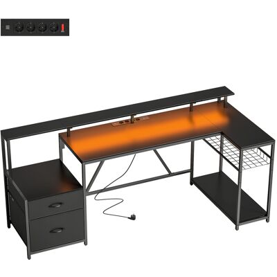 Homcom Scrivania Gaming Angolare con Hub di Ricarica, Luci LED e Supporto Monitor, in Legno e Acciaio, 192.5x80x86.5 cm, Nero Aosom Italy Homcom Scrivania Gaming Angolare con Hub di Ricarica, Luci LED e Supporto Monitor, in Legno e Acciaio, 192.5x80x86.5 cm, Nero Aosom Italy