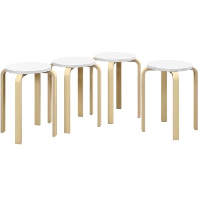 Homcom Set 4 Sgabelli Rotondi Impilabili in Legno Bianco, Ø40x45 cm Aosom Italy Homcom Set 4 Sgabelli Rotondi Impilabili in Legno Bianco, Ø40x45 cm Aosom Italy